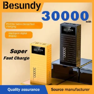 Besundy 30000mAh Super Fast Charging Power Bank – LED Display, USB-C & Micro USB Portable Charger