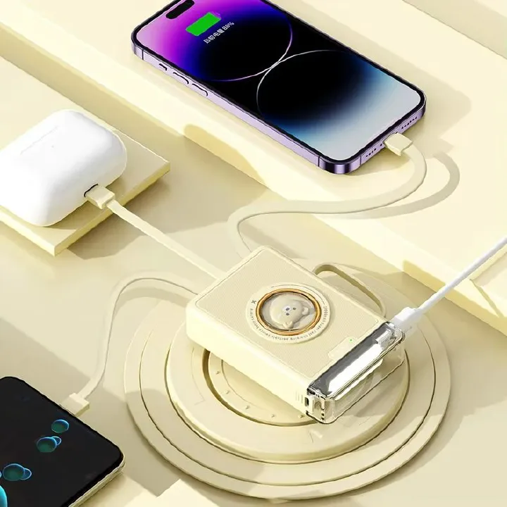 Besundy 10000mAh Cartoon Power Bank – Fast Charging Portable Power Bank with Built-in 4 Cables & Lanyard - Image 5