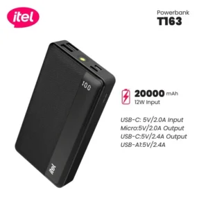Itel T163 20000mAh Fast Charging Power Bank – Portable Battery Charger