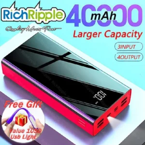 RichRipple 40000mAh Portable Power Bank – Large Capacity Fast Charging Power Bank with LED Display