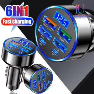 100W Fast Car Charger – 6/8 Port USB & USB-C PD QC3.0 Car Charger with Digital Display