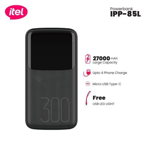 Itel IPP-85L 27000mAh Power Bank – Super Fast Charging Portable Charger with LED Display