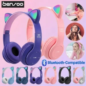 Bensoo P47M Cat Ears LED Headphones – Bluetooth TWS & Wired Headset