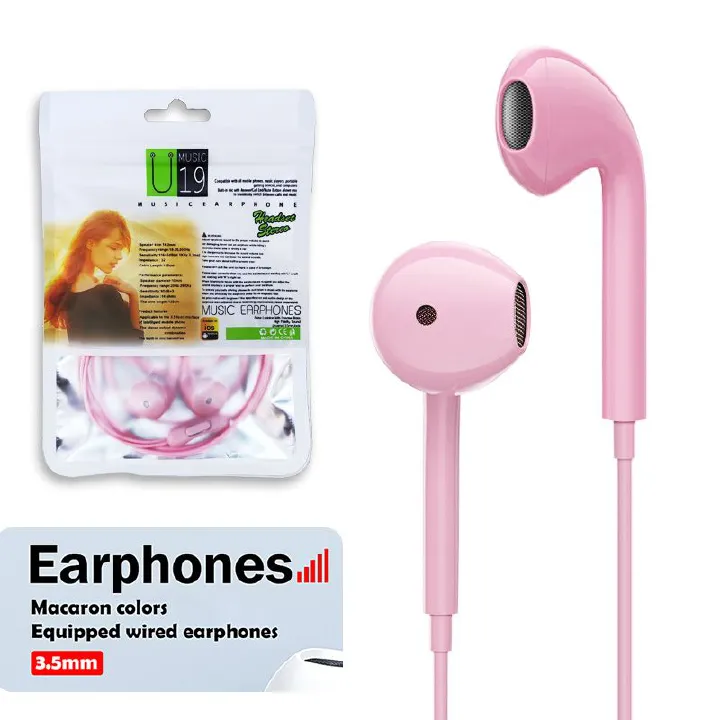 U19 Macaron 3.5mm Wired Earphones with Microphone – Universal Stereo Earbuds (Multi-Color) - Image 3