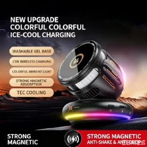 15W Magnetic Car Wireless Charger – Fast Charging Vent Mount with Cooling Fan & RGB Light