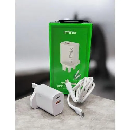 Infinix 33W GaN Fast Charger with USB-C Cable – Dual Port USB-A & USB-C Wall Charger - Image 2