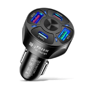 Round Dual USB-C Car Charger – PD QC3.0 Fast Charging Car Adapter