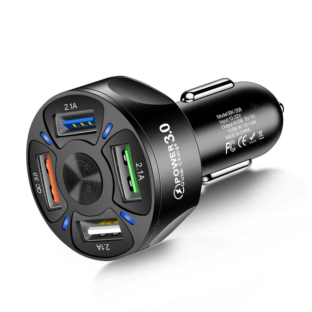 4-Port USB Car Charger – Fast Charging Car Adapter for Phones, Tablets & GPS