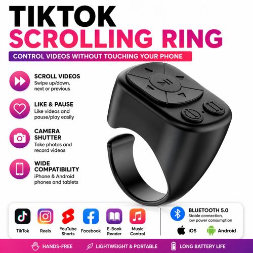 Bluetooth TikTok Scrolling Ring Remote Control for Android & iPhone