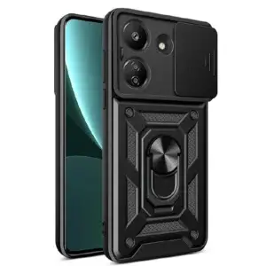 Shockproof Rugged Case for Xiaomi Redmi 13C with Sliding Camera Cover & 360° Magnetic Ring Stand