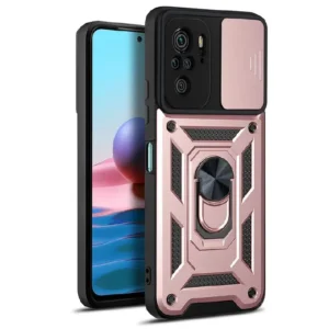 Shockproof Rugged Case for Xiaomi Redmi Note 10 / Note 10S with Sliding Camera Cover & 360° Magnetic Ring Stand