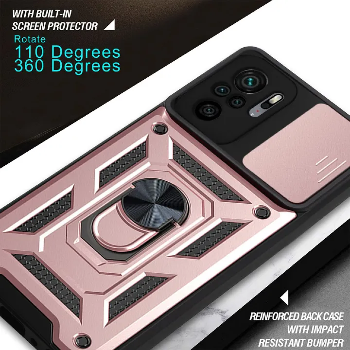 Shockproof Rugged Case for Xiaomi Redmi Note 10 / Note 10S with Sliding Camera Cover & 360° Magnetic Ring Stand - Image 2