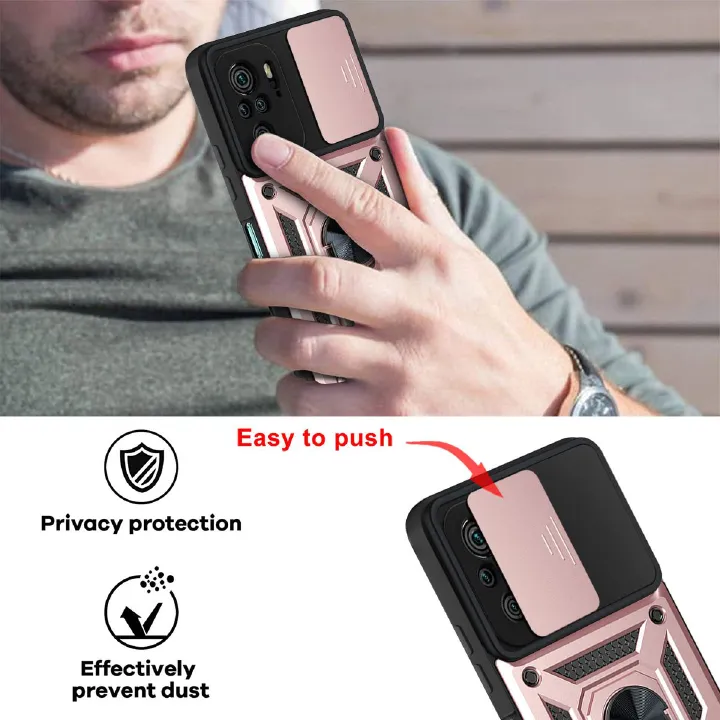 Shockproof Rugged Case for Xiaomi Redmi Note 10 / Note 10S with Sliding Camera Cover & 360° Magnetic Ring Stand - Image 4