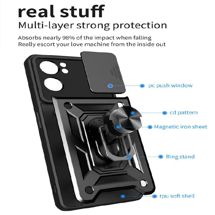 Shockproof Rugged Case for OPPO Reno 7 5G / Find X5 Lite with Sliding Camera Cover & 360° Magnetic Ring Stand - Image 2