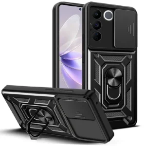 Shockproof Rugged Case for Vivo V27 / V27 Pro 5G with Sliding Camera Cover & 360° Magnetic Ring Stand