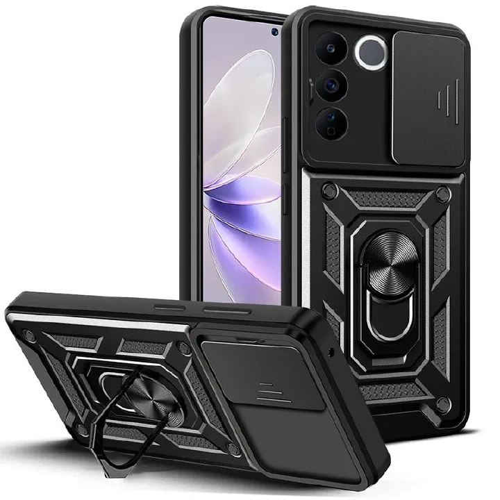 Shockproof Rugged Case for Vivo V27 / V27 Pro 5G with Sliding Camera Cover & 360° Magnetic Ring Stand