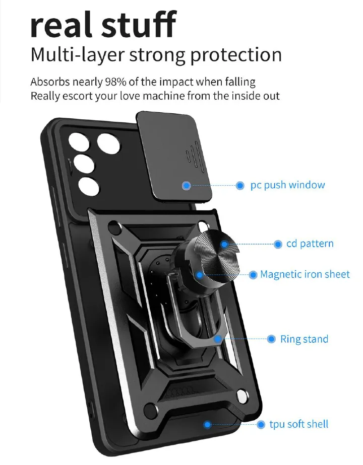 Shockproof Rugged Case for Vivo V27 / V27 Pro 5G with Sliding Camera Cover & 360° Magnetic Ring Stand - Image 4