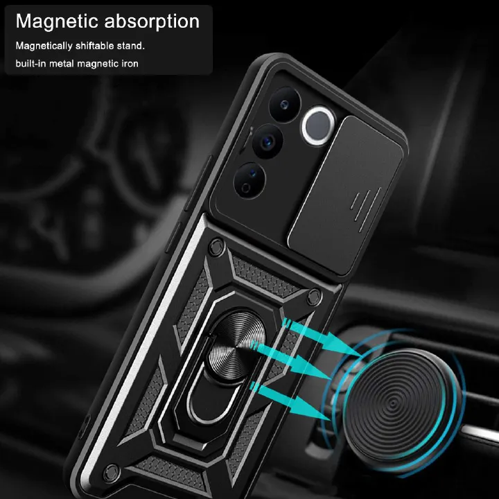 Shockproof Rugged Case for Vivo V27 / V27 Pro 5G with Sliding Camera Cover & 360° Magnetic Ring Stand - Image 3