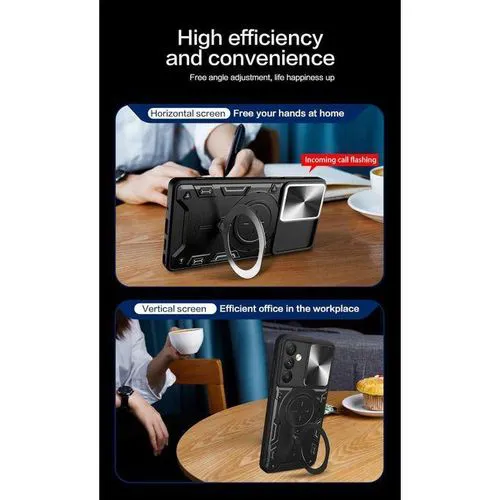 Shockproof Rugged Case for Samsung Galaxy M35 5G with Sliding Camera Cover & Ring Kickstand – Blue - Image 5