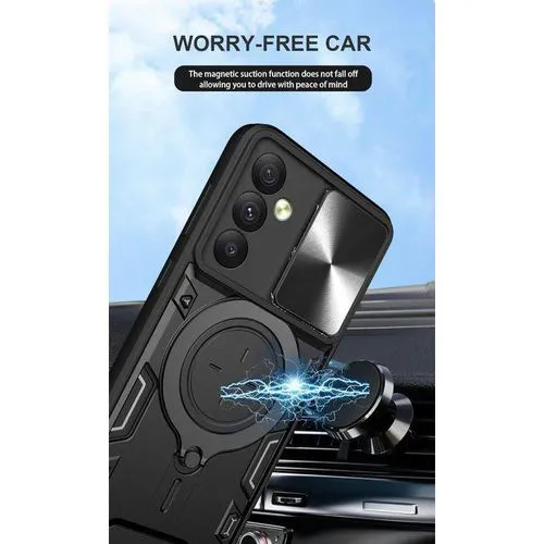 Shockproof Rugged Case for Samsung Galaxy M35 5G with Sliding Camera Cover & Ring Kickstand – Blue - Image 4