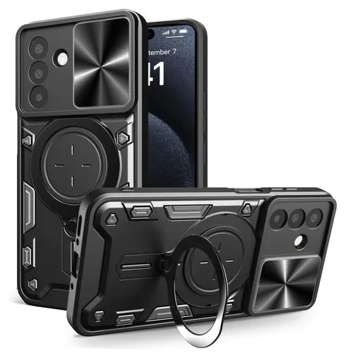 Shockproof Rugged Case for Samsung Galaxy M35 5G with Sliding Camera Cover & Ring Kickstand – Blue - Image 2