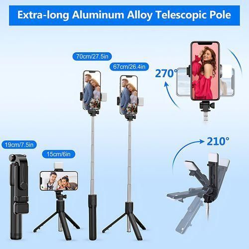 Bluetooth Selfie Stick Tripod with Fill Light & Remote Control - Image 3