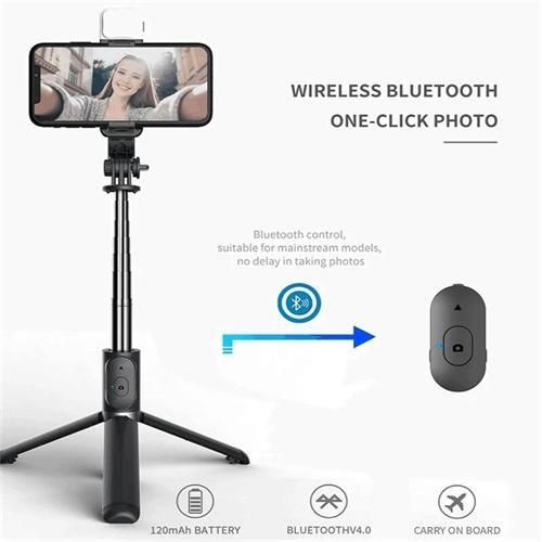 Bluetooth Selfie Stick Tripod with Fill Light & Remote Control - Image 2